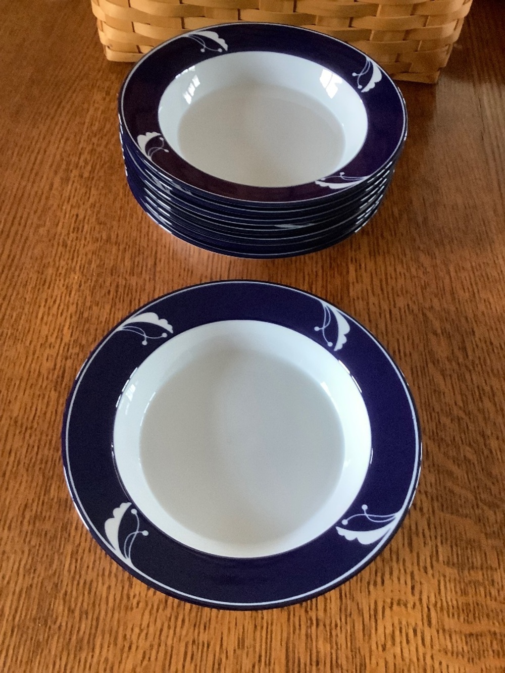 Dansk Flora Indigo Porcelain 8.5" Rimmed Soup Bowls 8 Available